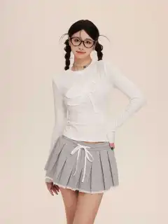 New High Waist Slimming Elegant Sweet And Spicy Lace Edge A- Line Pleated Short Skirt For Women - Gray - View 1