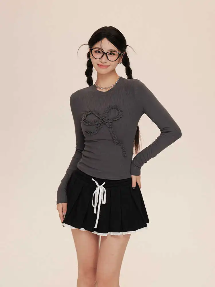 New High Waist Slimming Elegant Sweet And Spicy Lace Edge A- Line Pleated Short Skirt For Women - Black
