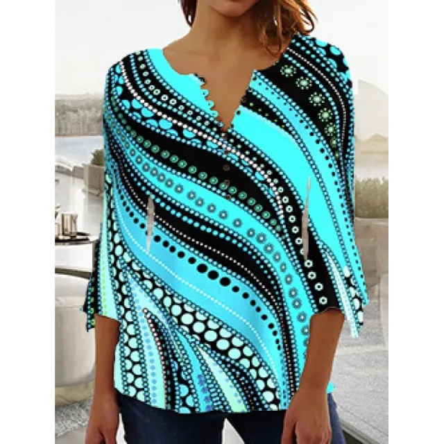 Women's Digital Printing V neck Long t shirt Q3Wtxba70Op022002 M - Shop at LoveMi