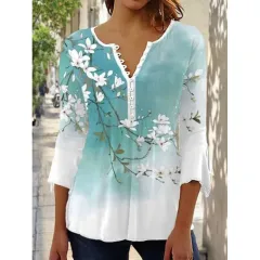Women's Digital Printing V-neck Long-t-shirt - Q3Wtxba70Op021308 - View 1