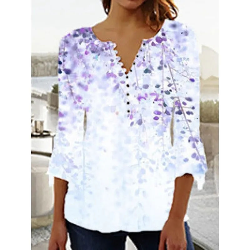Women's Digital Printing V-neck Long-t-shirt - Q3Wtxba70Op022704-M