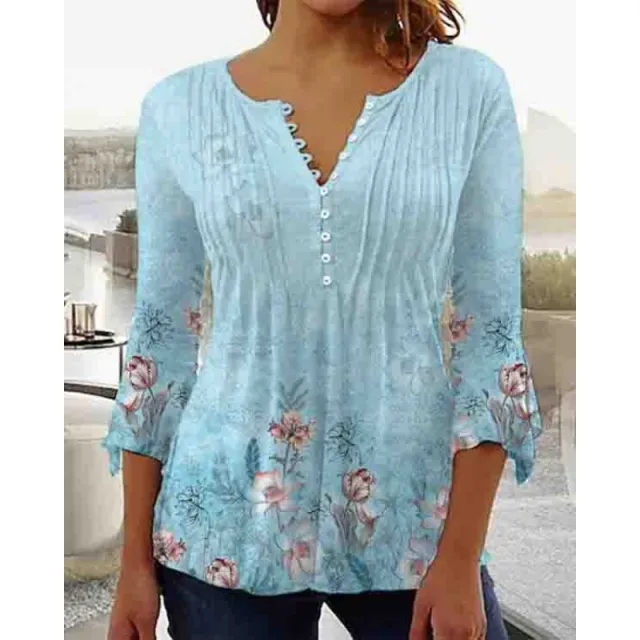 Women's Digital Printing V neck Long t shirt Q3Wtxba70Op013001 S - Shop at LoveMi