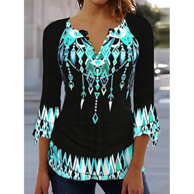Women's Digital Printing V neck Long t shirt Q3Wtxba70Op022001 L - Shop at LoveMi
