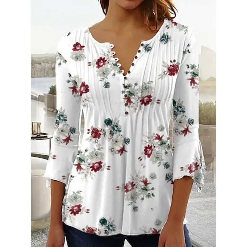 Women's Digital Printing V-neck Long-t-shirt - Q3Wtxba70Op042603-S