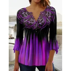 Women's Digital Printing V-neck Long-t-shirt - Q3Wtxba70Op020404 - View 1