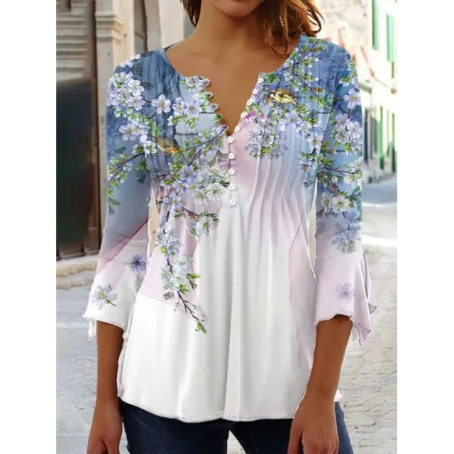 Women's Digital Printing V neck Long t shirt Q3Wtxba70Op031601 - Shop at LoveMi