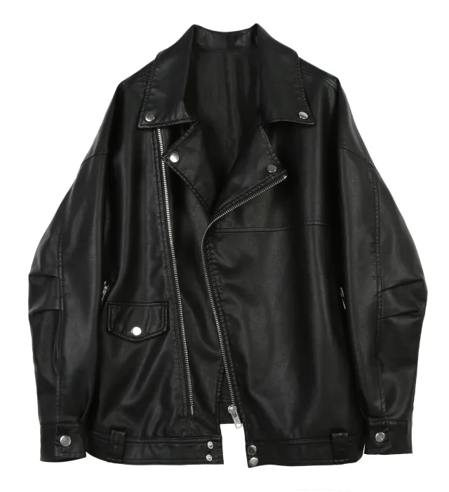 Casual Loose Small Plus Size Black Leather Coat Black Single Liner - Shop at LoveMi