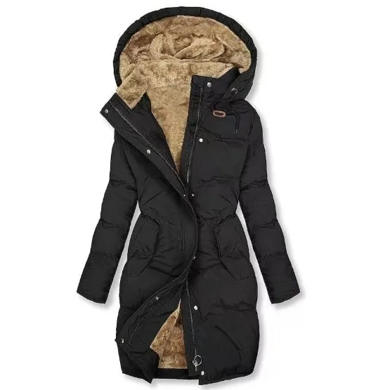 Women's Coat With Cashmere Fur Collar Pockets Black - Shop at LoveMi
