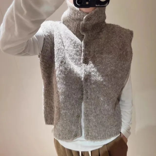 Casual Plus Size Turtleneck Knitted Waistcoat Vest Mocha Gray - Shop at LoveMi