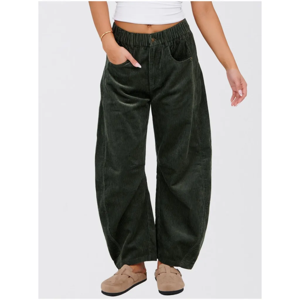 European And American Solid Color Corduroy Loose Straight Trousers Women - Army Green