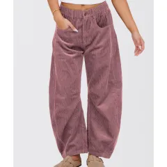 European And American Solid Color Corduroy Loose Straight Trousers Women - Purple - View 1