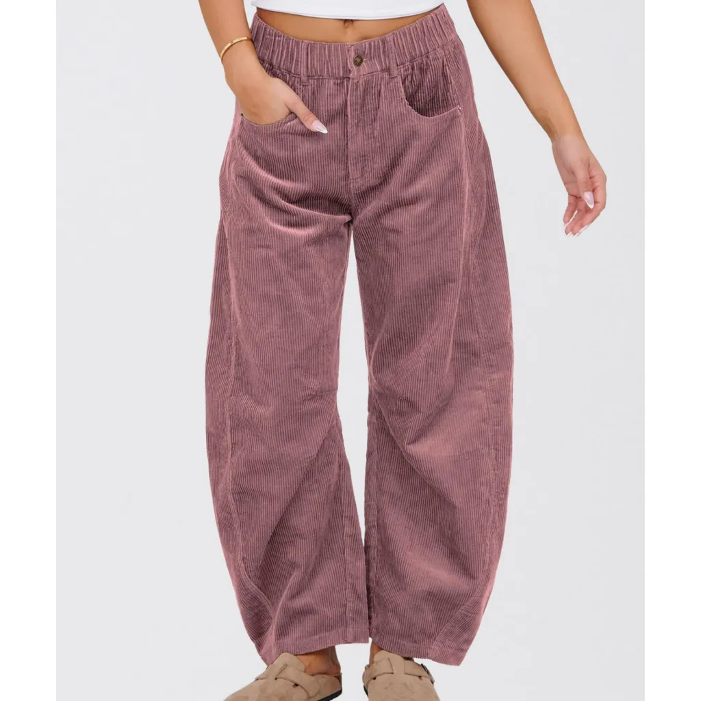 European And American Solid Color Corduroy Loose Straight Trousers Women - Purple