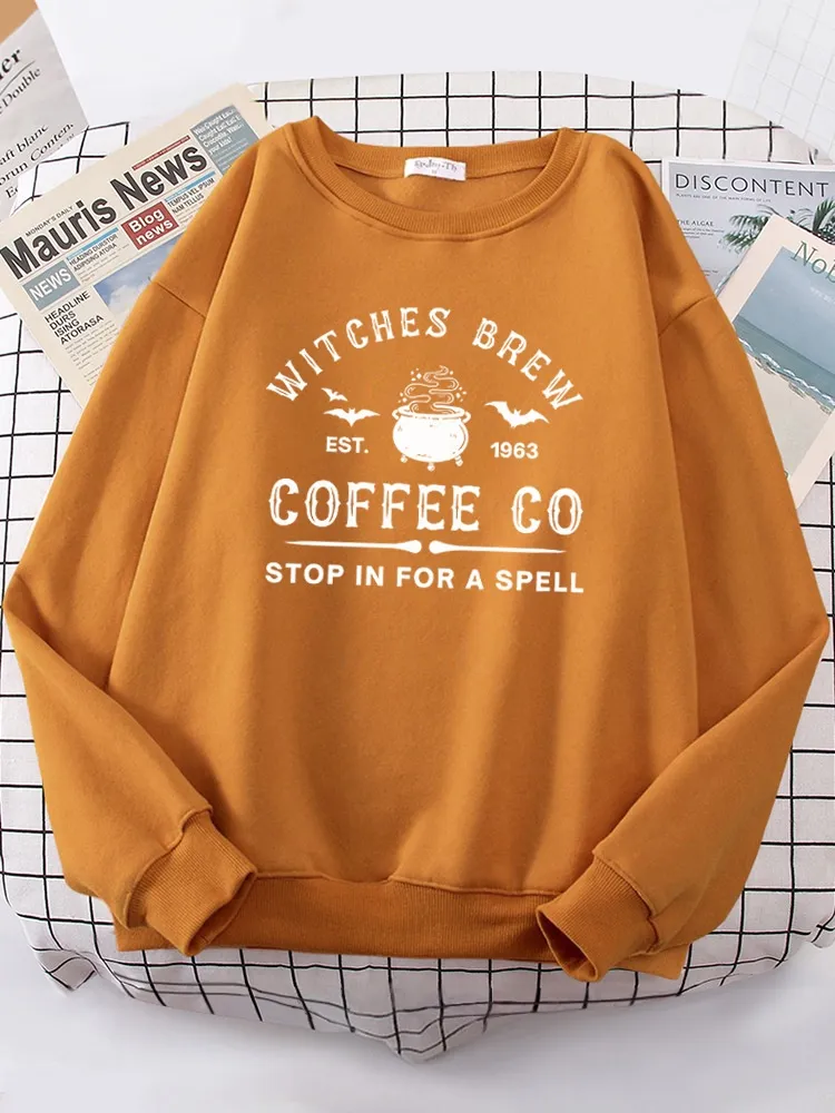 Witches Make Coffee Straight Letter Hoodie Letter Print - Khaki