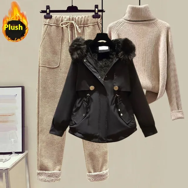 Women's Sweater Down Cotton Jacket Casual Pants Set Suit 4 - Shop at LoveMi