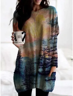 Women's Round Neck Mid-length Long-sleeved T-shirt With Pockets - Jyq4723111-Xl - View 1