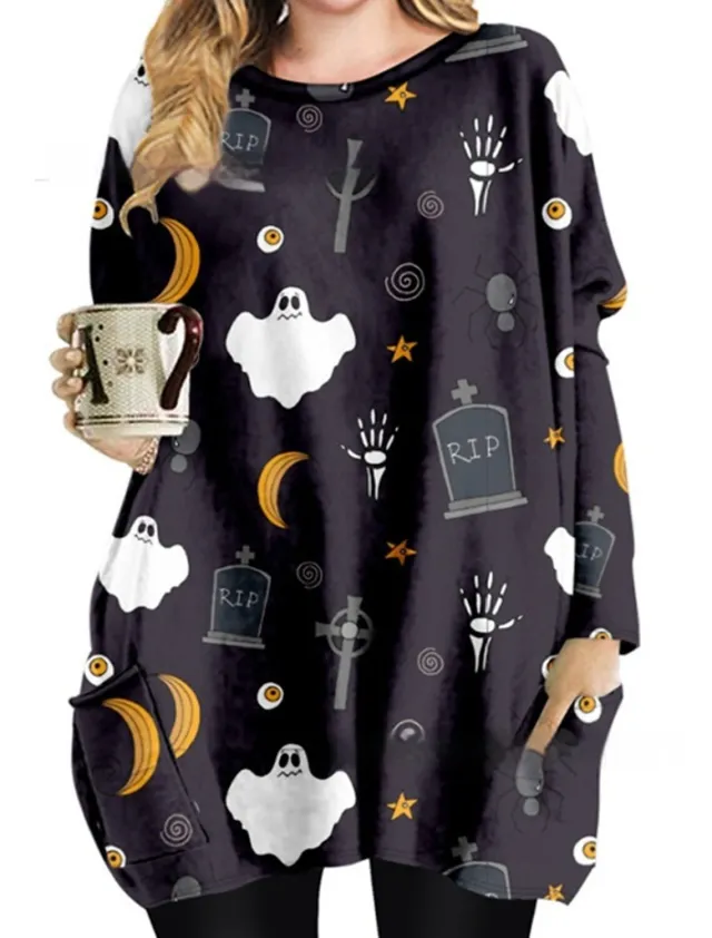Women's Round Neck Mid length Long sleeved T shirt With Pockets Jyq4723106 - Shop at LoveMi