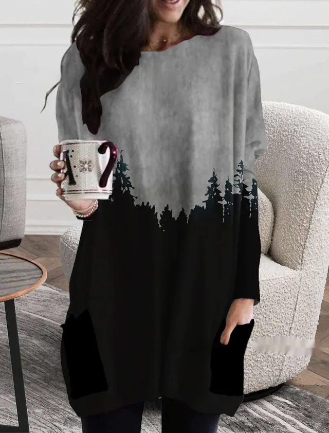 Women's Round Neck Mid length Long sleeved T shirt With Pockets Jyq4723108 - Shop at LoveMi