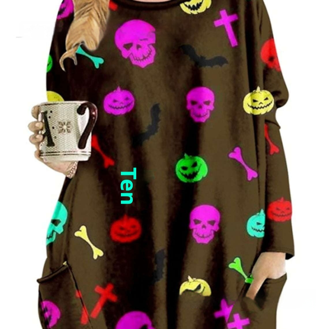 Women's Round Neck Mid-length Long-sleeved T-shirt With Pockets