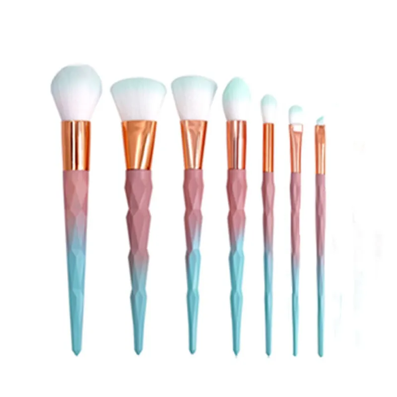 Diamond Handle Makeup Brush Multifunctional Beauty Tools - 7 Pieces Light Green