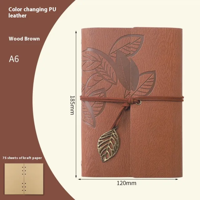 Creative Notebook Stationery One Leaf Zhiqiu Travel Diary Book Loose Leaf Vintage Leaves One Piece A6 Wood Grain Brown - Shop at LoveMi