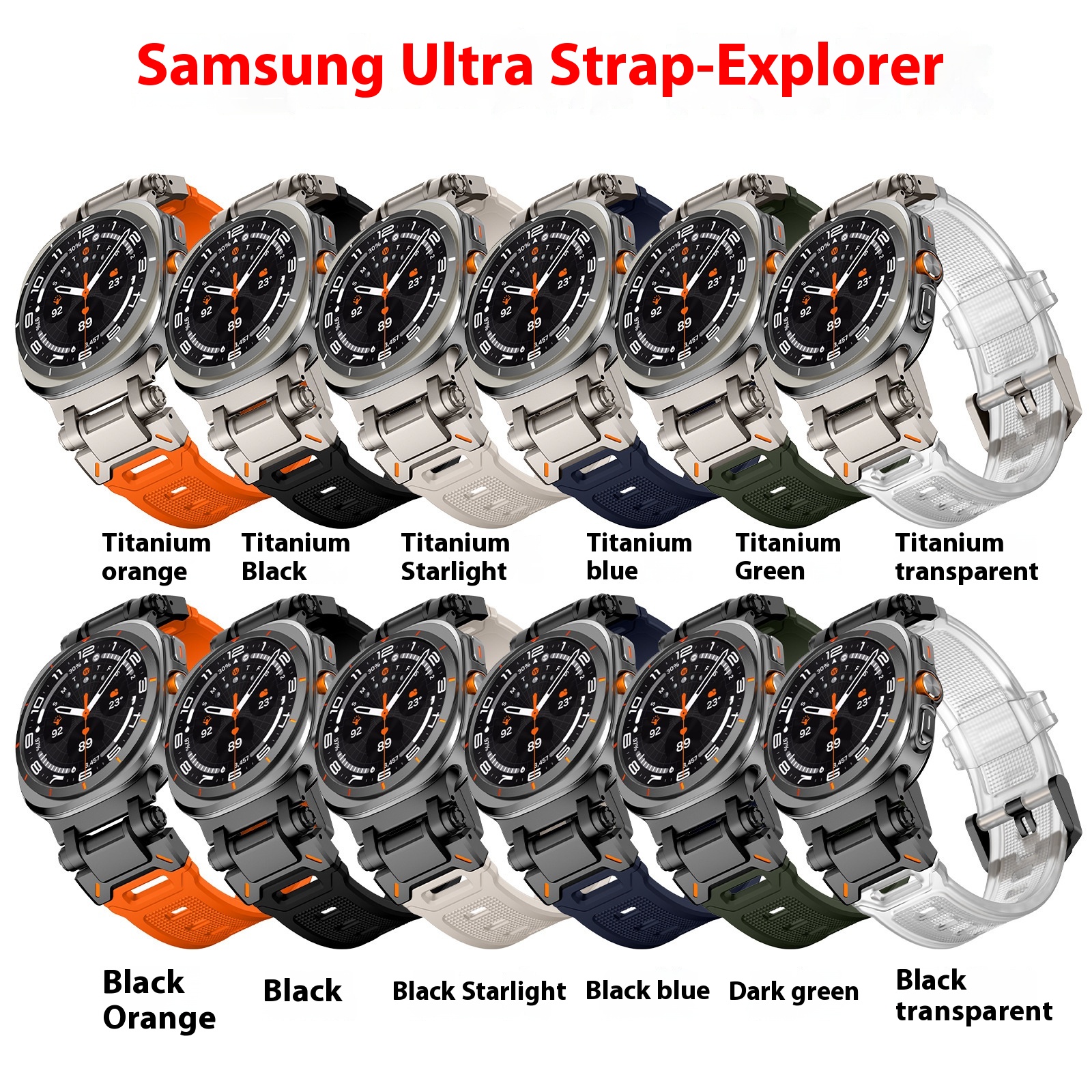 Explorer Watch Band Compatible with Samsung 7th Gen Ultra Watch Mech Style Metal Connector TPU Silicone Watch