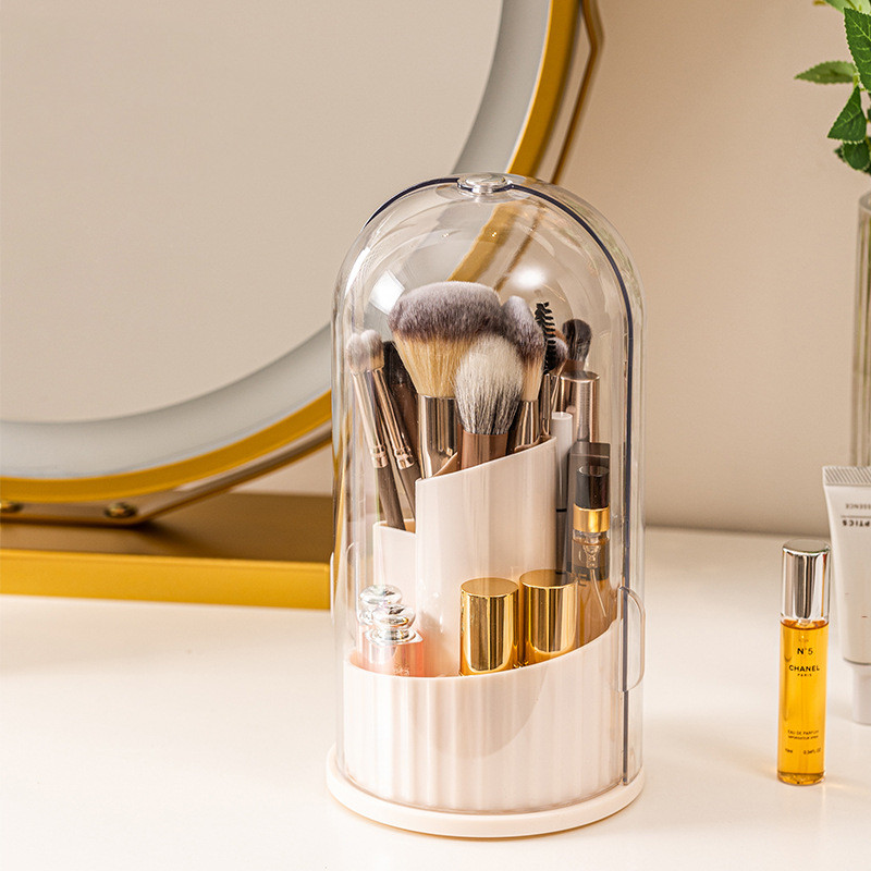Makeup Brush Storage Tube Rotating Dustproof Vanity Makeup Organizer Lipstick Eyeshadow Storage Rack Desktop Pen Holder