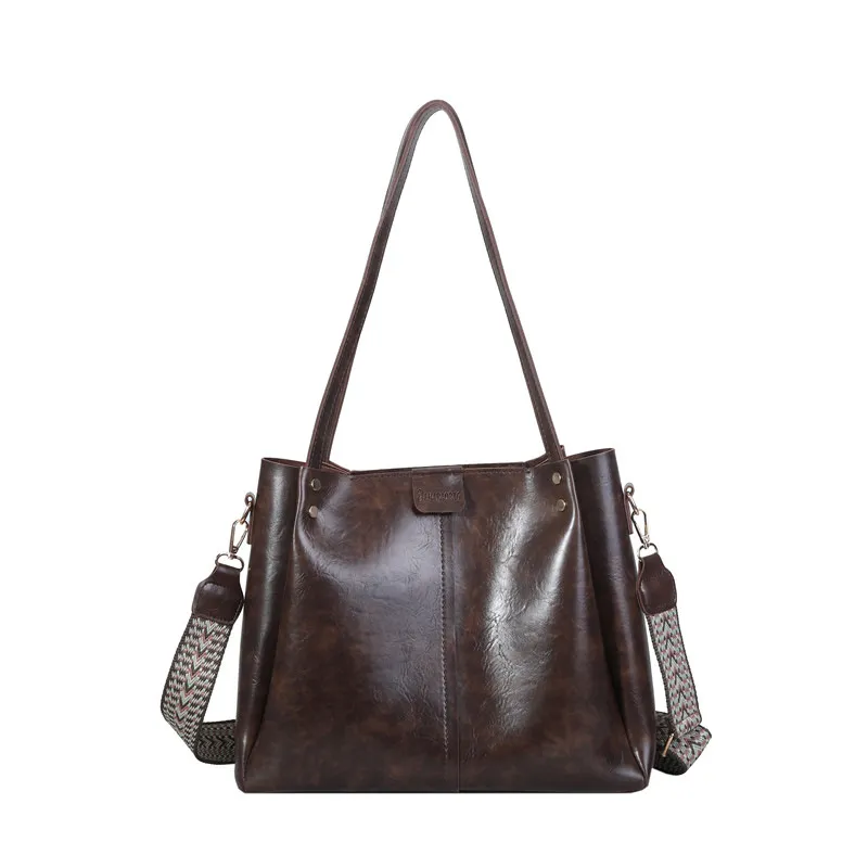 Large Capacity Crossbody Retro Patchwork - Coffee