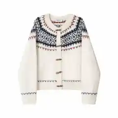 Christmas Sweater Cardigan Winter Slimming Two-tone Coat - Beige - View 1