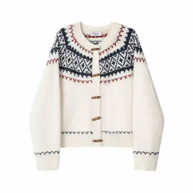 Christmas Sweater Cardigan Winter Slimming Two tone Coat Beige - Shop at LoveMi
