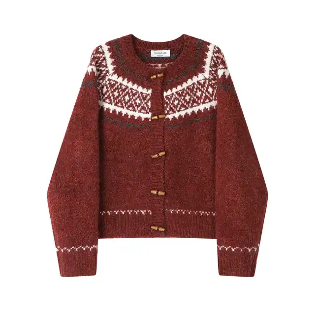 Christmas Sweater Cardigan Winter Slimming Two tone Coat Red - Shop at LoveMi