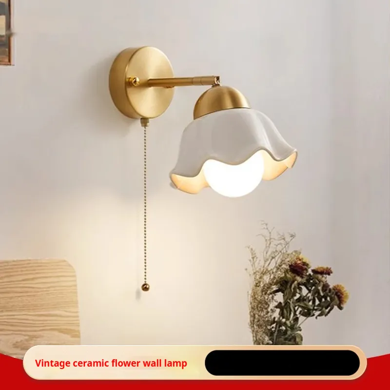 Mid-ancient Ceramic Bedroom Bedside Wall Lamp Modern