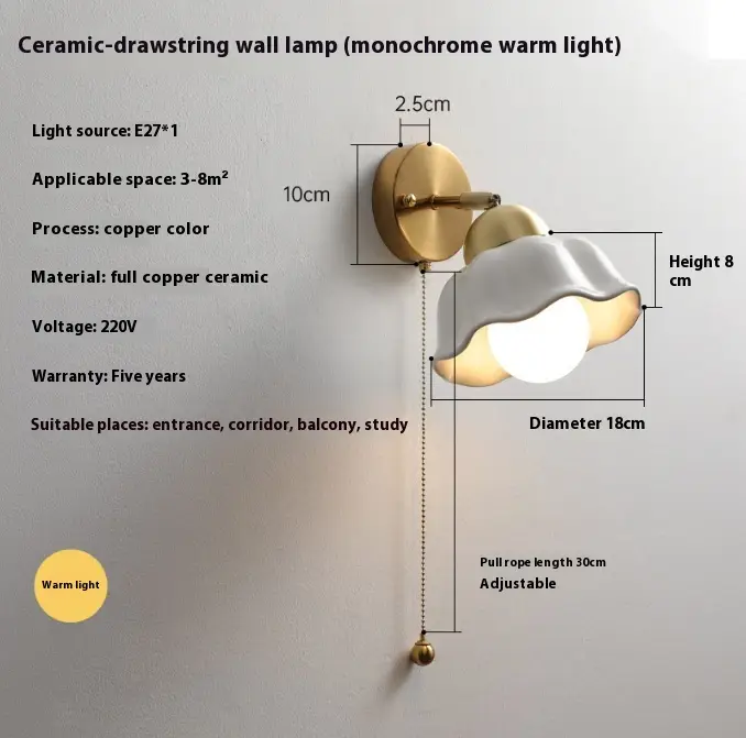 Mid-ancient Ceramic Bedroom Bedside Wall Lamp Modern Minimalist Living Room Corridor Aisle Hallway Lamp Retro Flower Shape