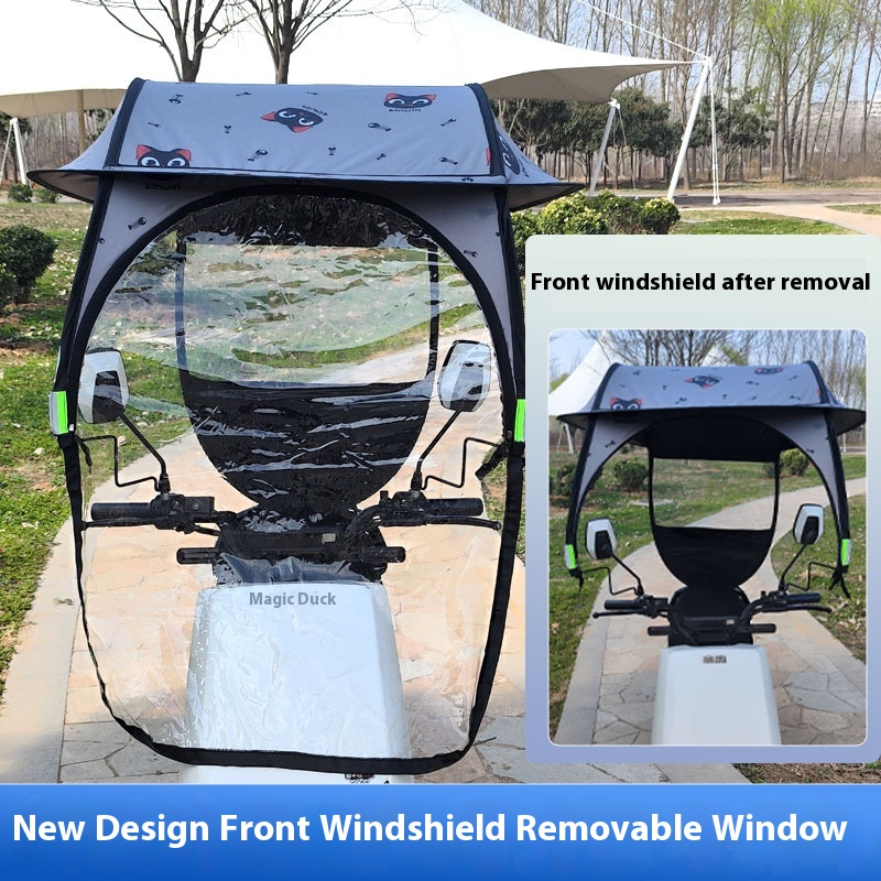 Canopy Battery Car Four Seasons Universal Motorcycle Sun Protection Sunshade – Upgrade Cartoon Cat, Car With Rearview Mirror