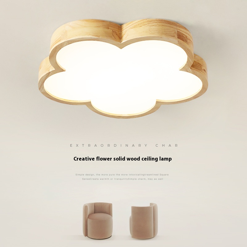 Solid Wood Ceiling Lamp Master Bedroom Simple Elegant Flowers - Image 3