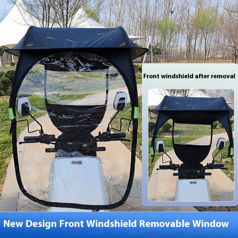 Canopy Battery Car Four Seasons Universal Motorcycle Sun Protection Sunshade – Upgrade Gold Wheat, Car With Rearview Mirror