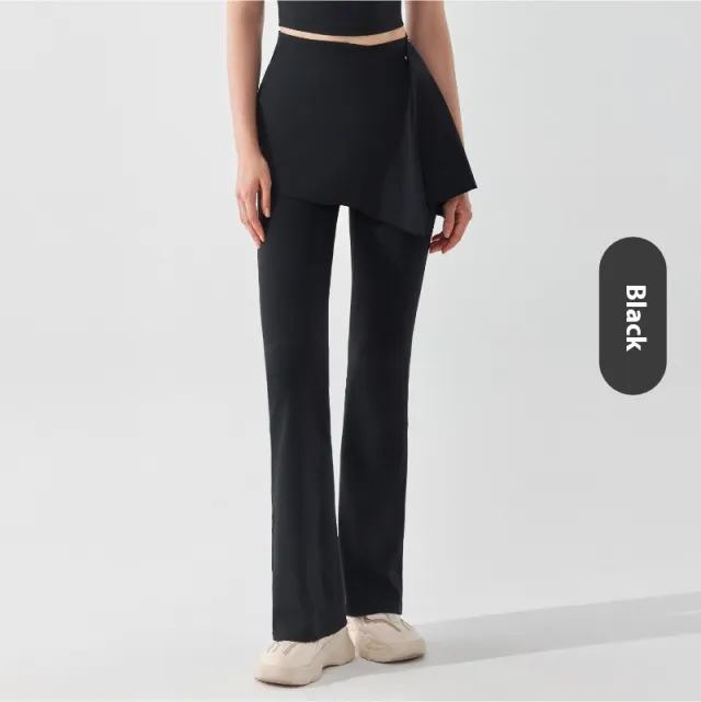 Nude Feel Detachable Two piece High Waist Thigh length Skirt Sports Bell bottom Pants Black - Shop at LoveMi