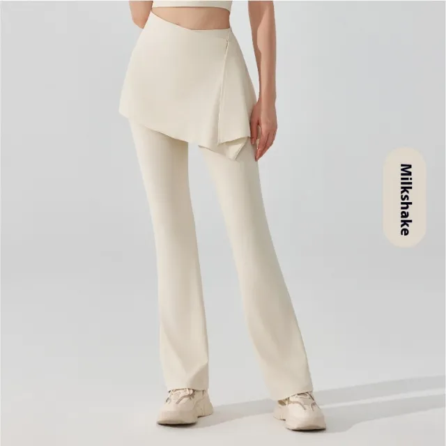 Nude Feel Detachable Two piece High Waist Thigh length Skirt Sports Bell bottom Pants Milkshake - Shop at LoveMi