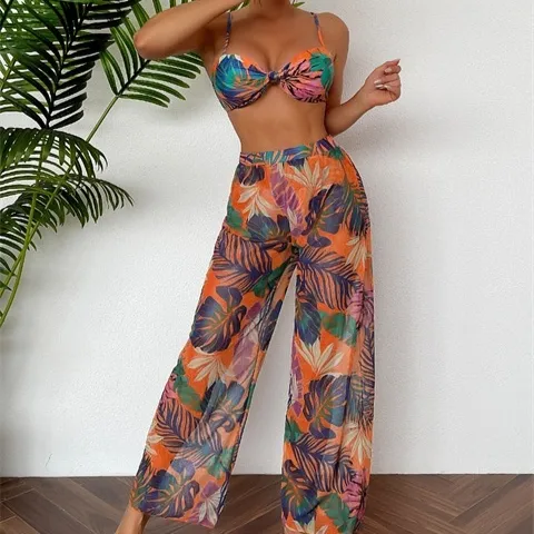Women's Buckle Tube Top Split Swimsuit Suit Orange - Shop at LoveMi