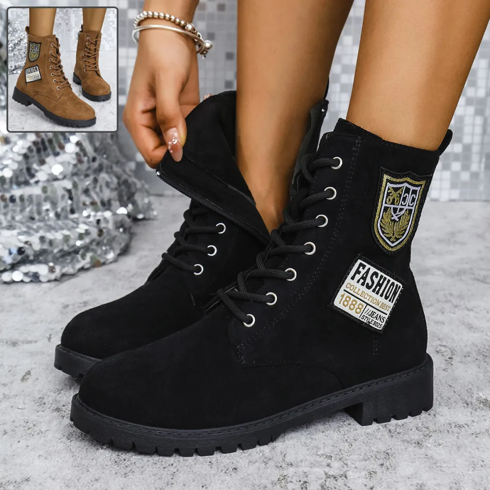 Fashion Lace-up Chunky Heels Boots Winter Round Toe Shoes
