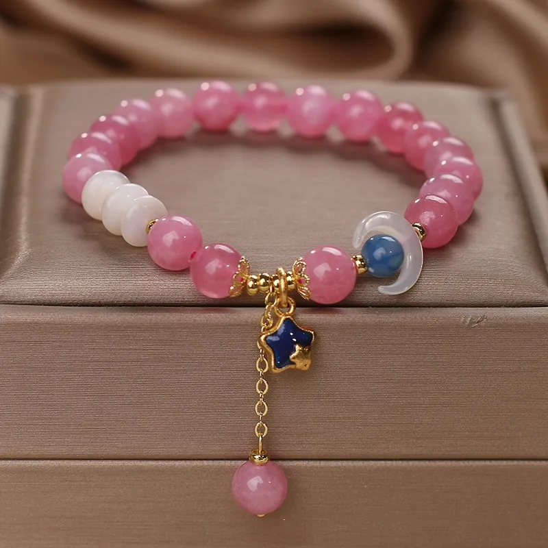 Natural Tourmaline Double Ring Bracelet Women's Light Luxury - Rubellite