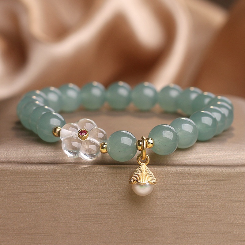 Blue Water Jade White Crystal Flower Bracelet For Women