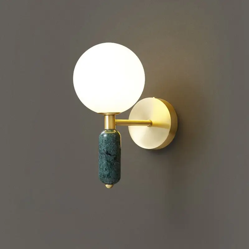 Copper Bedroom Bedside Small Droplight Marble Ball Wall Lamp
