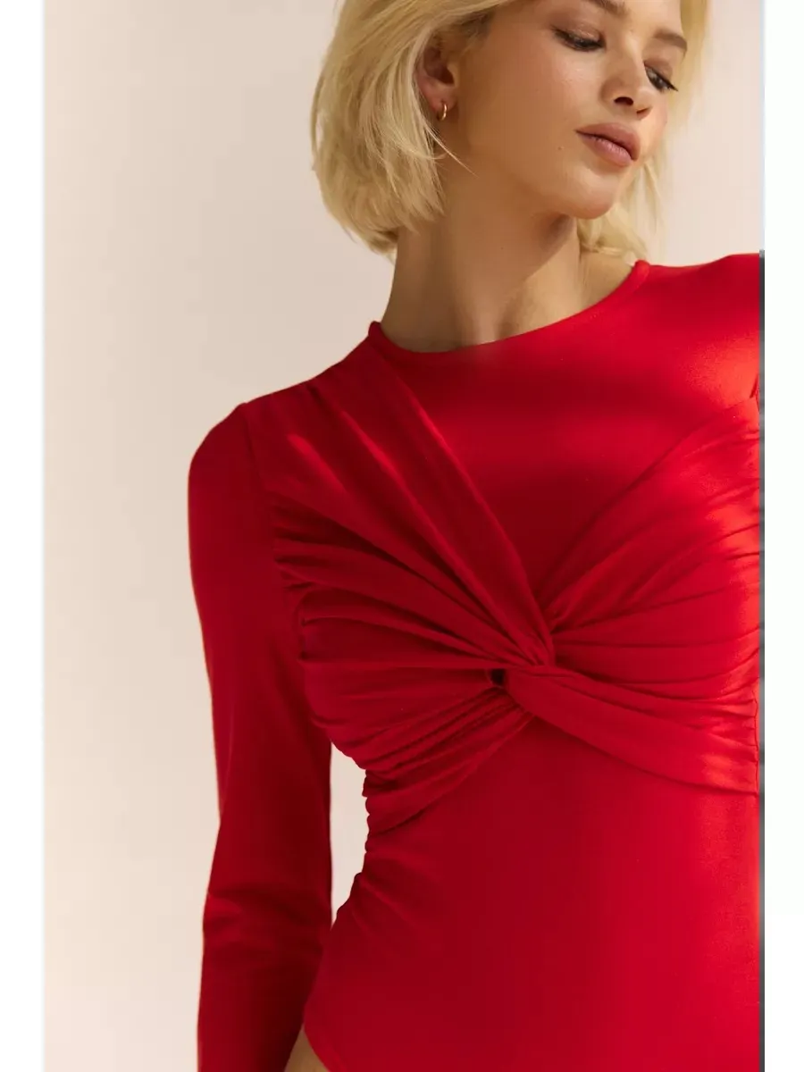 Women's Fashion Round Neck Long Sleeve Tight Jumpsuit - Hong