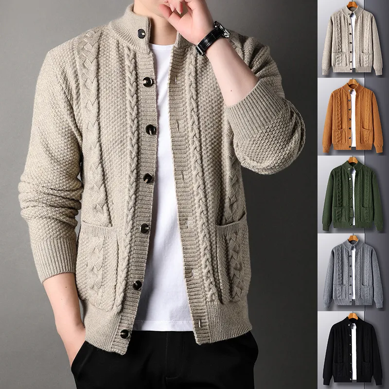 New Single-breasted Sweater with Pockets Fashion Jacquard Loose-fitting Cardigan