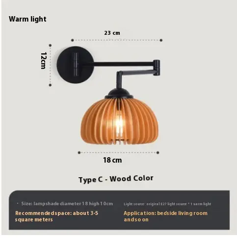 Japanese-style Retro Retractable Folding Elastic Creative Wooden Long Arm Wall Lamp