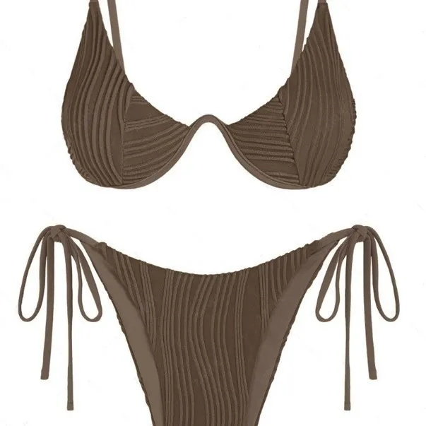 Swimming Suit Sexy Advanced Tether Split Bikini - Brown