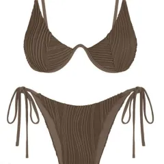 Swimming Suit Sexy Advanced Tether Split Bikini - Brown - View 1