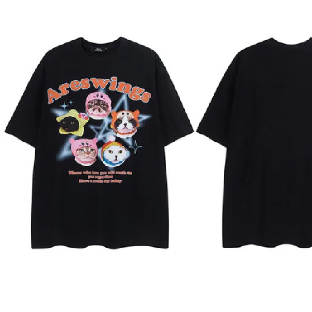 2023 Summer New Niche Design Japanese Cartoon Animal Big Family Cute Loose Top