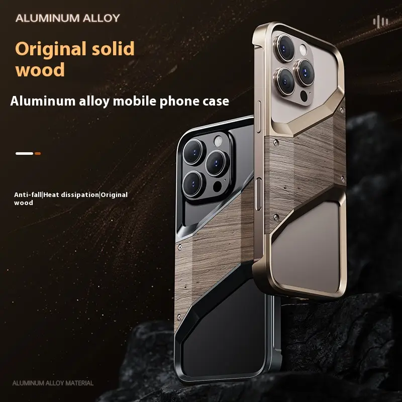 Phone Case Hollow Solid Wood Heat Dissipation Creative Aluminum Alloy