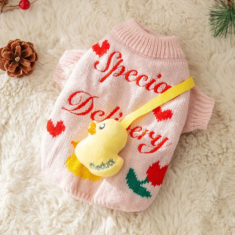 Spring And Autumn Dog Clothes Rabbit Sweater Small Puppies Teddy - Pink Duck Shoulder Bag
